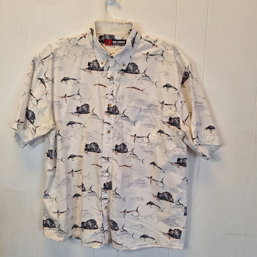 REEL‎ LEGENDS Fishing Shirt  XL  Fish Pattern Collar Button Down